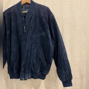 NWT GAP 100% Suede Leather Bomber Jacket Navy Blue Cropped Suede Outerwear